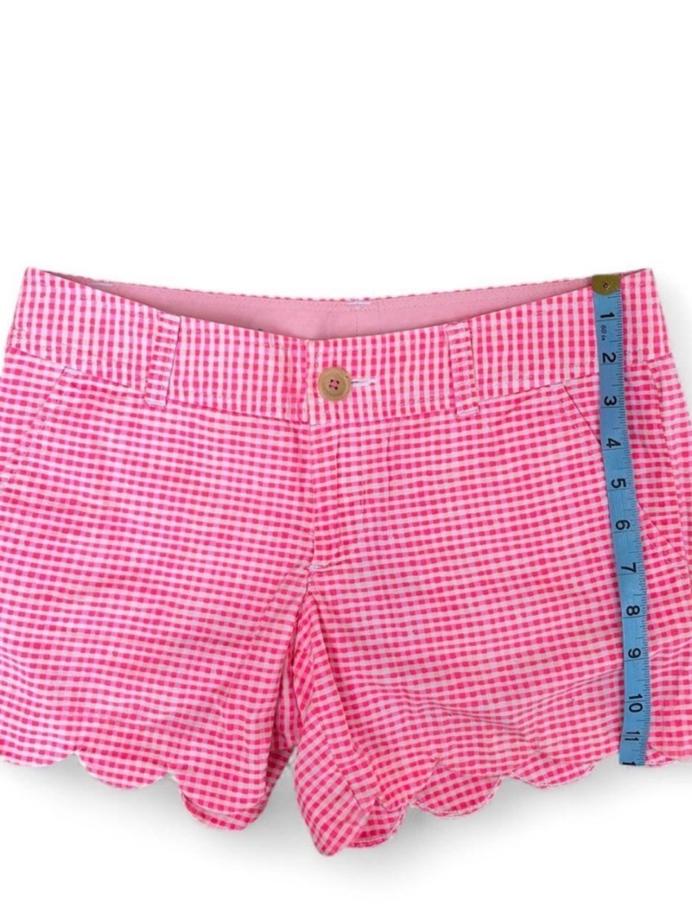 Lilly Pulitzer Pink Gingham Scallop Hem High-Waist Shorts